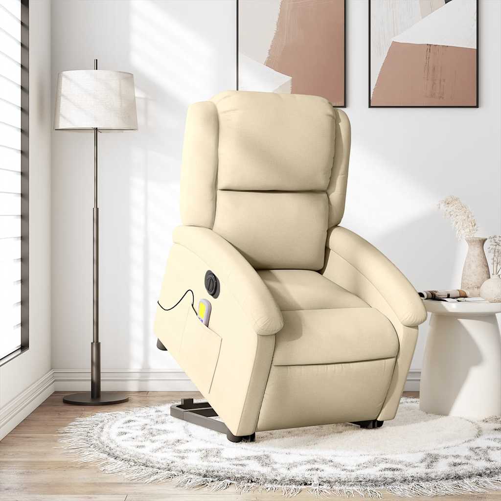 Electric Massage Recliner with Rising Function Cream Fabric
