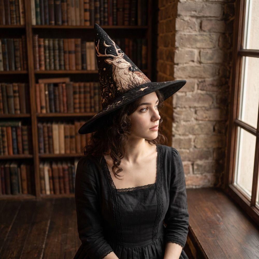 Vintage Halloween Witch Hat Wide Brim Festival Hat Gothic Party Hat Cosplay Party