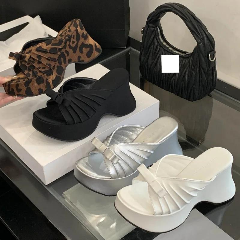 Fashion Fashion Slippers for Women New Design Pleated Butterfly-knot Party Shoe Platform Wedge Women Sandals Fashion Open Toe High Heels