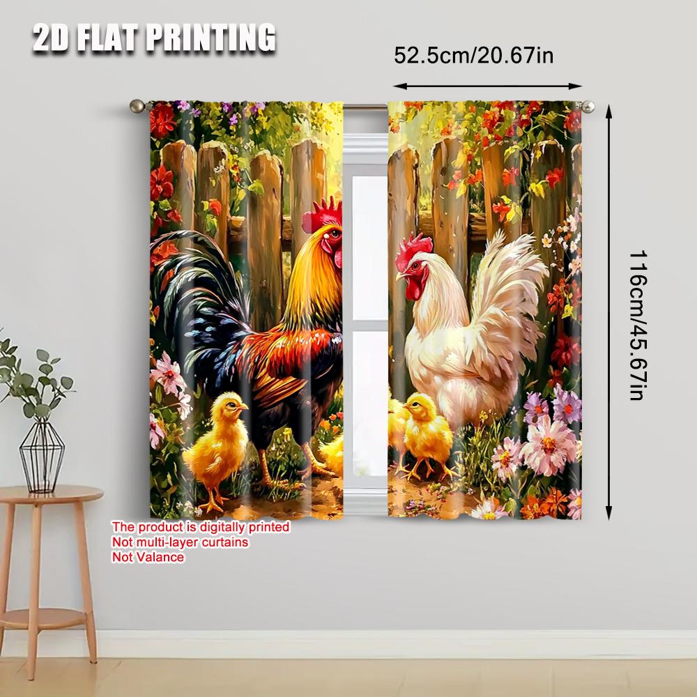 2pcs, Curtains print Garden Rooster Farm Versatile 100% Polyester (without rod) Gifts Use for Bedroom, Contemporary Style
