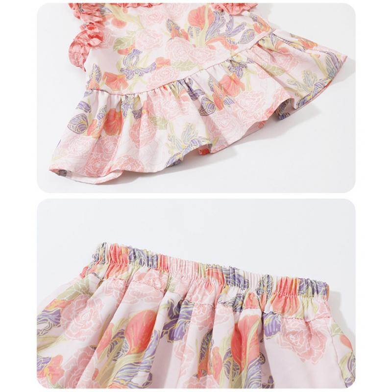 Girls' Floral Lightweight Set Baby Summer Vest Wide-Leg Pants Two-Piece Set Children'S Fashionable Summer Outfit For Toddlers