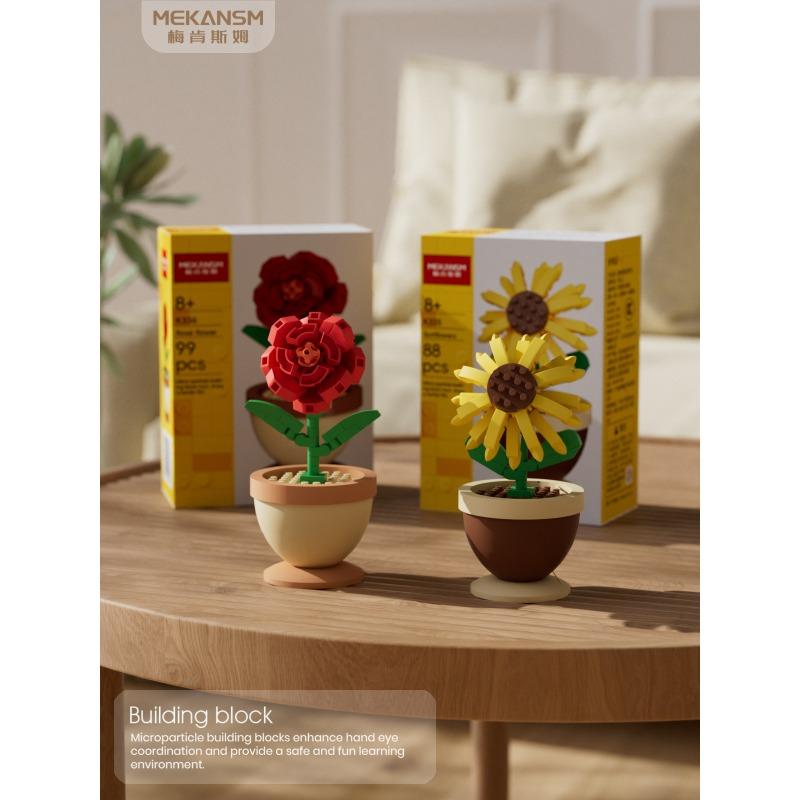 Secret Flower Language Rose Sunflower Eternal Flower Potted Ornaments Hand-assembled Building Blocks Toys Girls Gifts