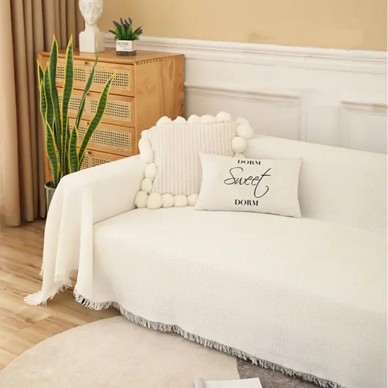 

Мягкий диван-одеяло, коврик для пикника, дорожные пледы с кисточками, вязаные летние полотенца для кондиционера, плед, гобелен 90x90cm белый