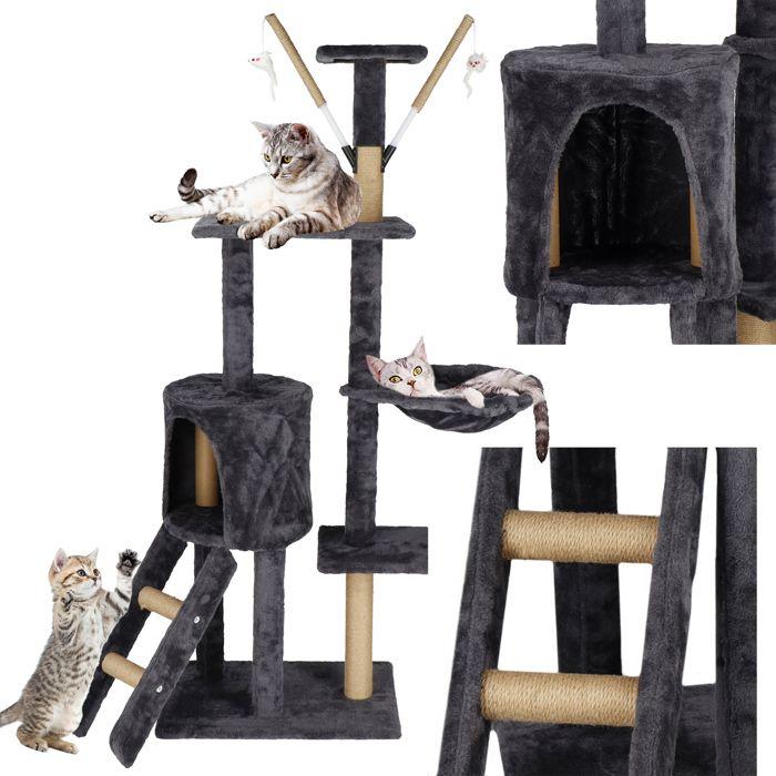 Arbre À Chat - SPRINGOS - 145 Cm - Hamac - 3 Plateformes - Niche Intégrée