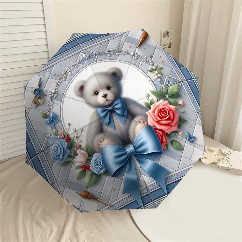 1PC Teddy Bear Flowers Umbrella-8-Rib Reinforced, Automatic Open, Lightweight & Durable, Cute Fashion Accessory for Outdoor-T328
