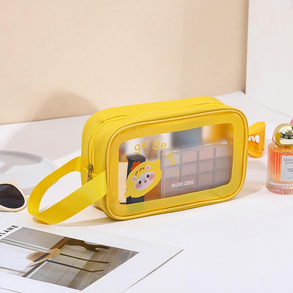 Portable PU Makeup Bag Transparent Large Capacity Travel Toiletry Pouch Cartoon Wet-Dry Separation Wash Bag for Women Girls