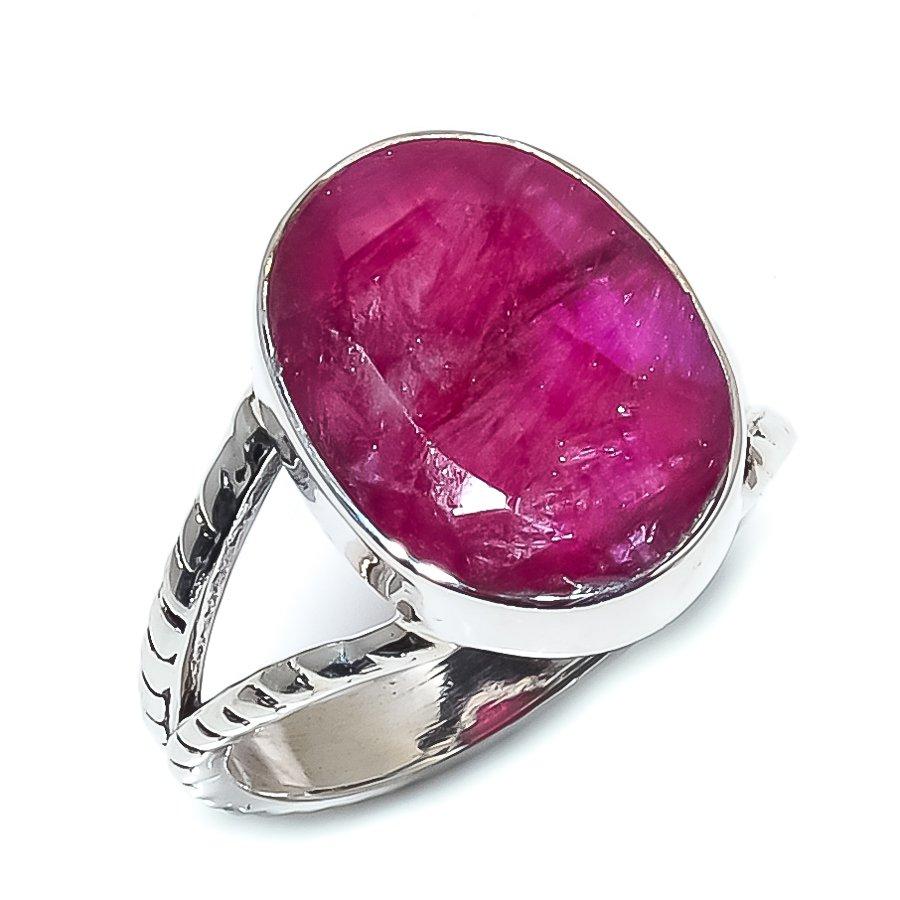Roter Rubin(Simuliert) Edelstein Handgefertigter 925 Sterling Silber Schmuck Ring S.8 U7k85