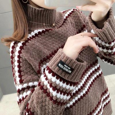 Women Knitted Sweater Ladies High Neck Long Sleeve Casual Loose Sweater Fall/winter Thick Warm Bottoming Sweater