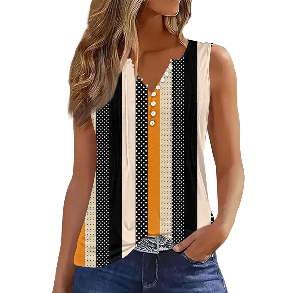 Women's Flowers And Plants Casual Loose Pleated Shirt V Collar Button-down T-shirt Shirt Sleeveless Vest Top