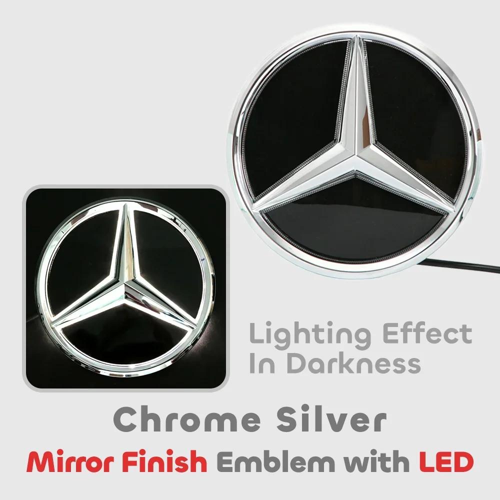 jwlsk5 Front Grille Star Logo 3D Mirror Emblem With LED Lighting Chrome Silver Glossy Matte Black For Mercedes Benz E-Class W213 16-20