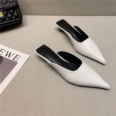 Summer Sandals Pointed Toe Shoes for Women 2024 White Black Woman Slippers Mules Slides Low Heel Wholesale B New Fashion I F 39