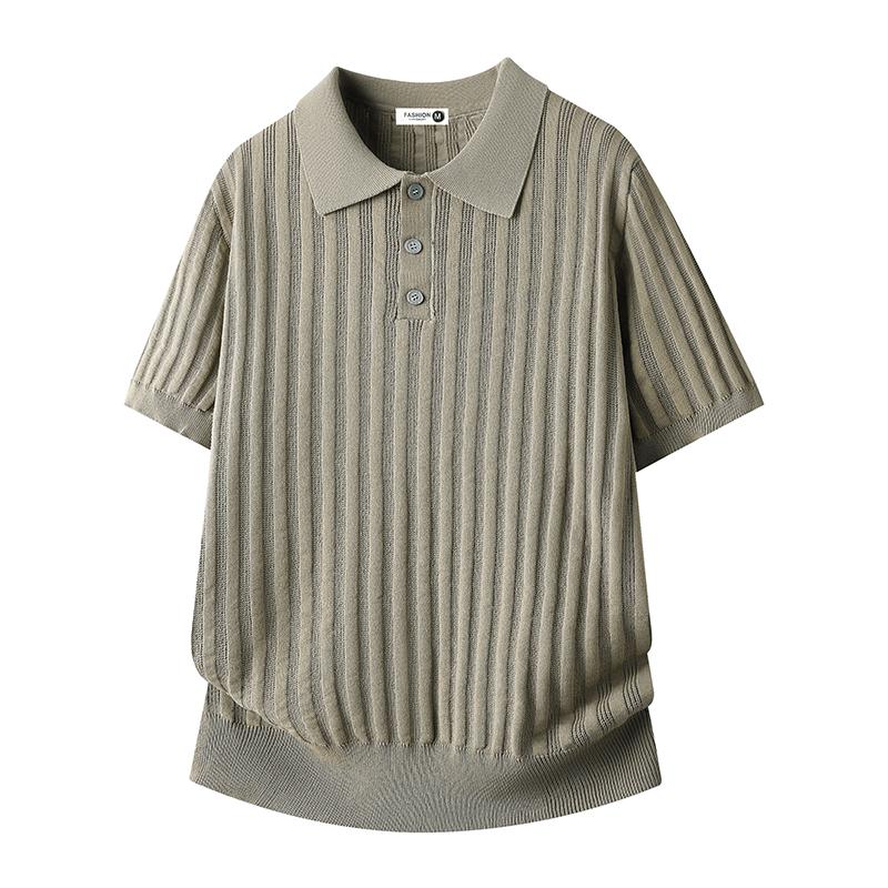 Ice Silk Knitted Short-sleeved Polo Shirt Men's POLO Shirt Lapel T-shirt Breathable Half-sleeve