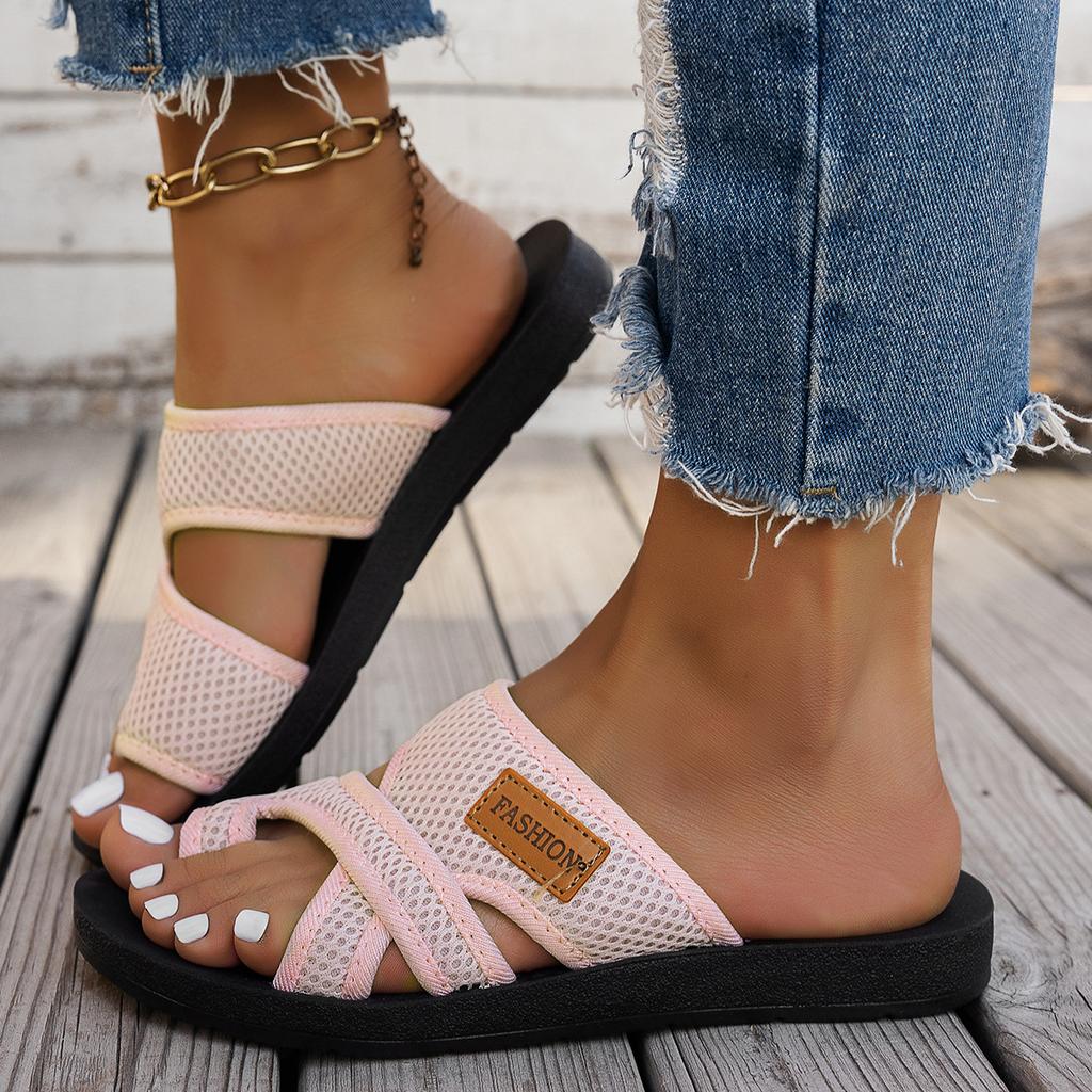Breathable Mesh Slide Sandals for Women - Comfy Flat Summer Shoes with Stylish Loop Toe - Lightweight Footwear for Casual Outdoor Wear