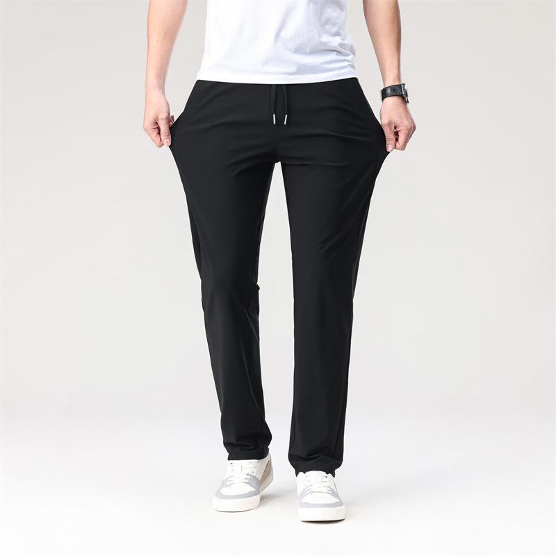 Men's Summer Elastic Waisted Casual Pants, Solid Color and Simple Commuting Straight Leg Pants