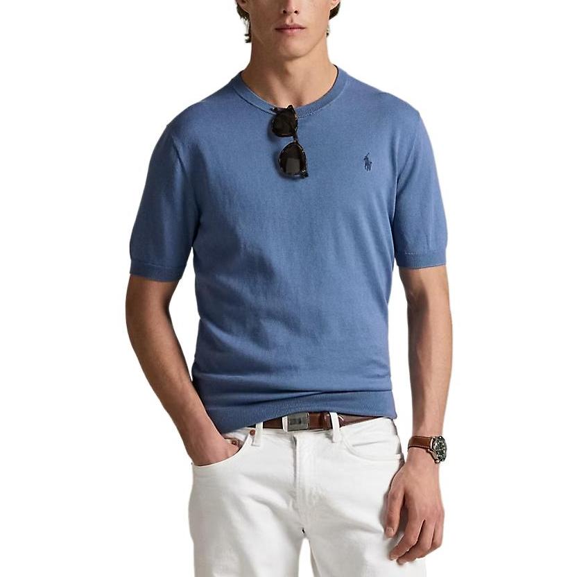 Polo Ralph Lauren Solid Color Cotton Crew Neck Short Sleeve T-Shirt Men Tops Blue 710980681-003