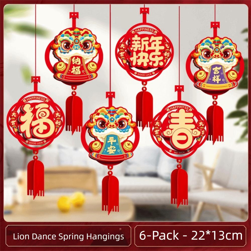 

Red Color Blessing Character Pendant Traditional Style New Year Ornament New Year Celebration Set 4