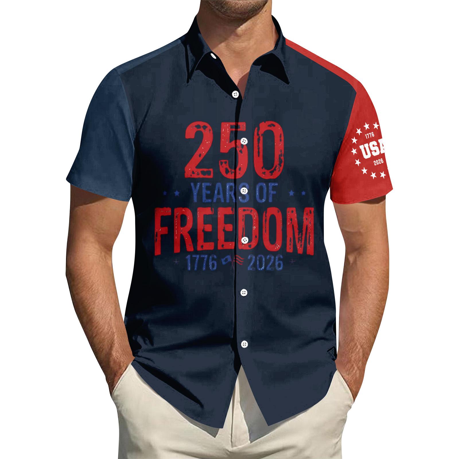 

Men s Independence Day Printed Collared Top Men s Casual Sports Short-Sleeve Shirt M Темно-синій