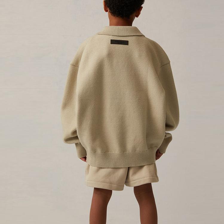 Fear Of God Essentials Kids Big E Knit Polo Sweatshirt Kids Tops Wheat FOG-SS22-164