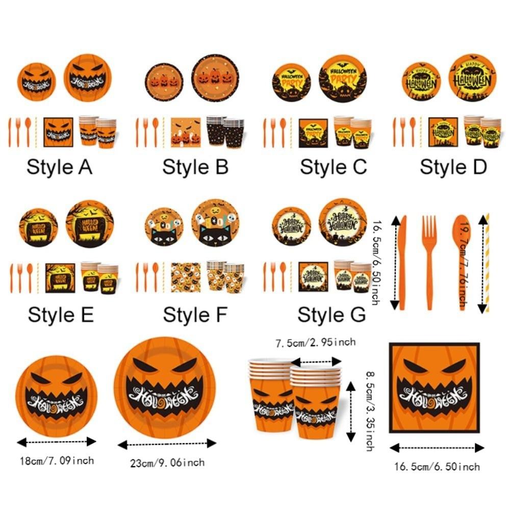 Pumpkin Pattern Disposable Plate Cup Set Decorative Disposable Utensils Set Home