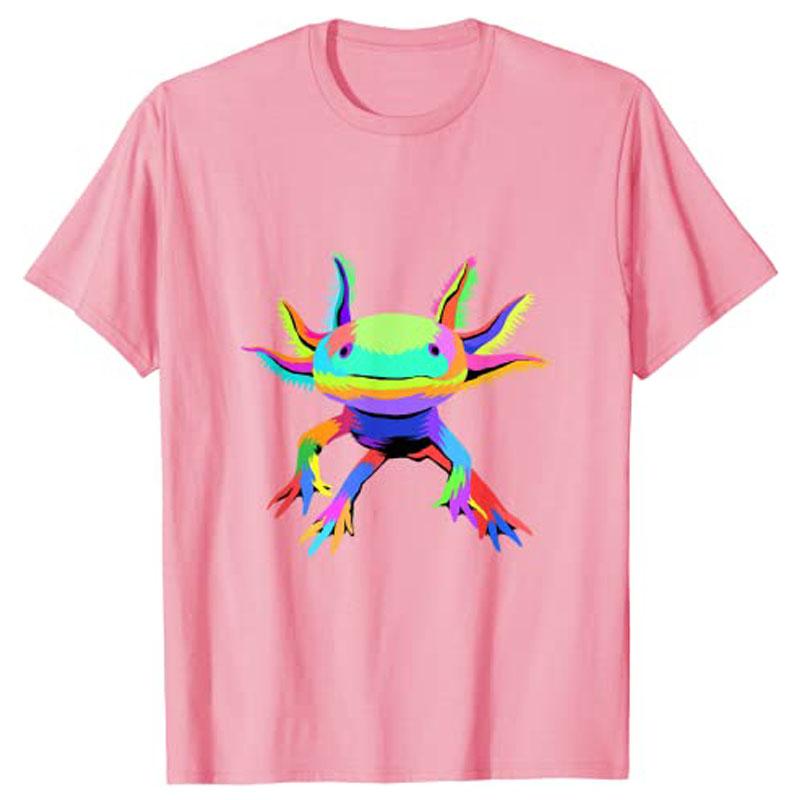 Pop Cute Art Axolotl TShirt Graphic Tee Cartoon Apparel Animal Lover Aesthetic Clothes Short Sleeve Blouses Gift for Boys Girls