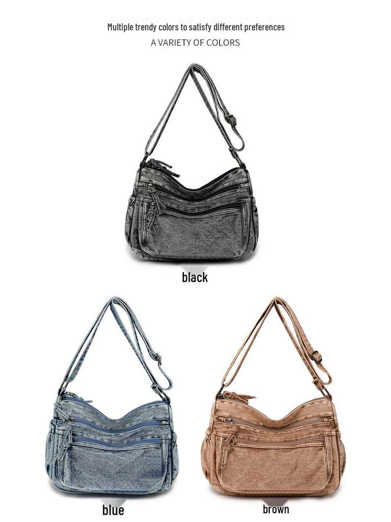 Retro Denim Single Shoulder Crossbody Bag - Large Capacity, Casual & Trendy