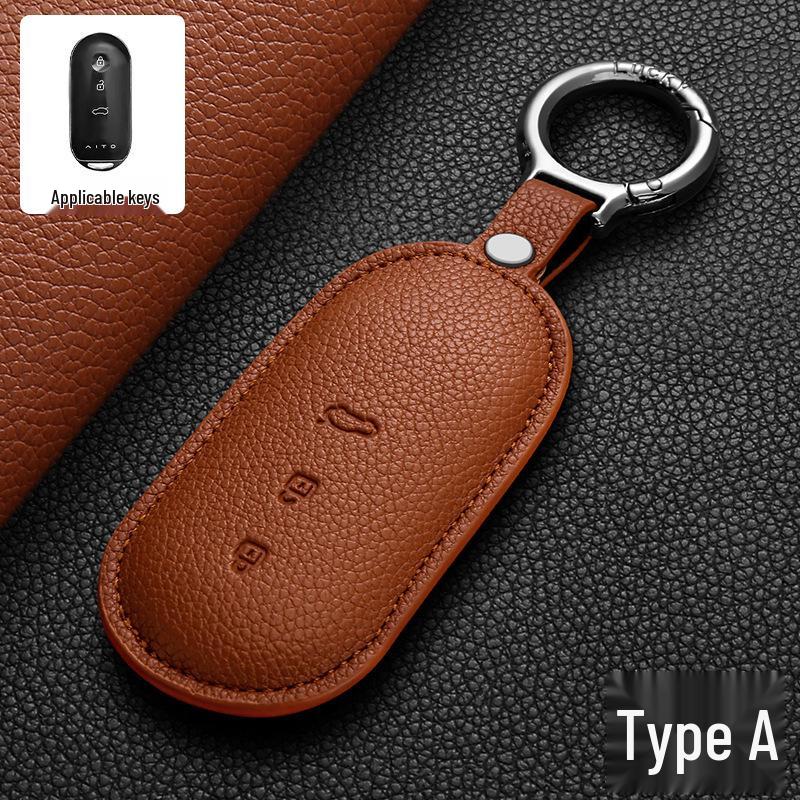 Genuine Leather Key Case for AITO Huawei Wenjie M8/M9, M5/M7 Refresh Car Key Shell