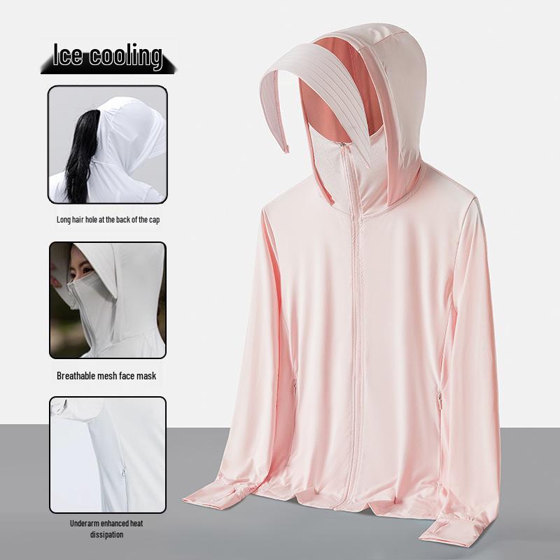 Unisex UPF50+ Cooling Ice Silk Sun Protection Jacket with Detachable Brim for Outdoor Cycling