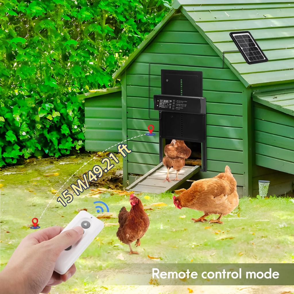 Solar Automatic Chicken Coop Door with LCD Screen, light Sensor/ Timer/ Remote Control Auto Chicken Doors Anti Pinch Waterproof