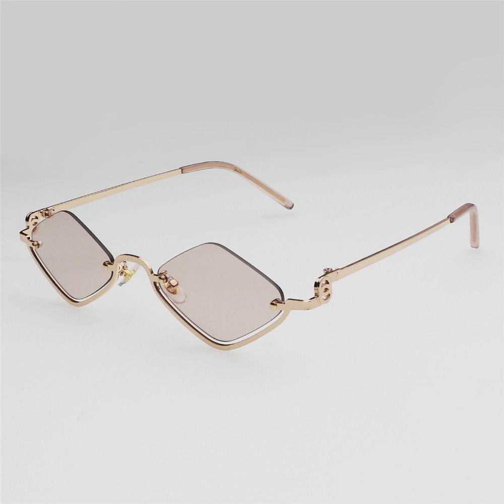 UV400 Protection Diamond-Shaped Women's Sunglasses Metal Hip Hop Half Frame Sun Glasses Narrow Small Eyewear for Women & Men