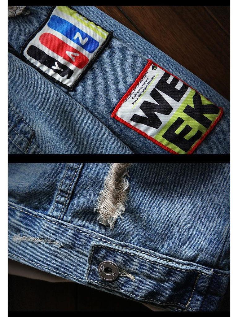 Herren Europäischer Stil Retro Bestickte Zerrissene Jeansjacke