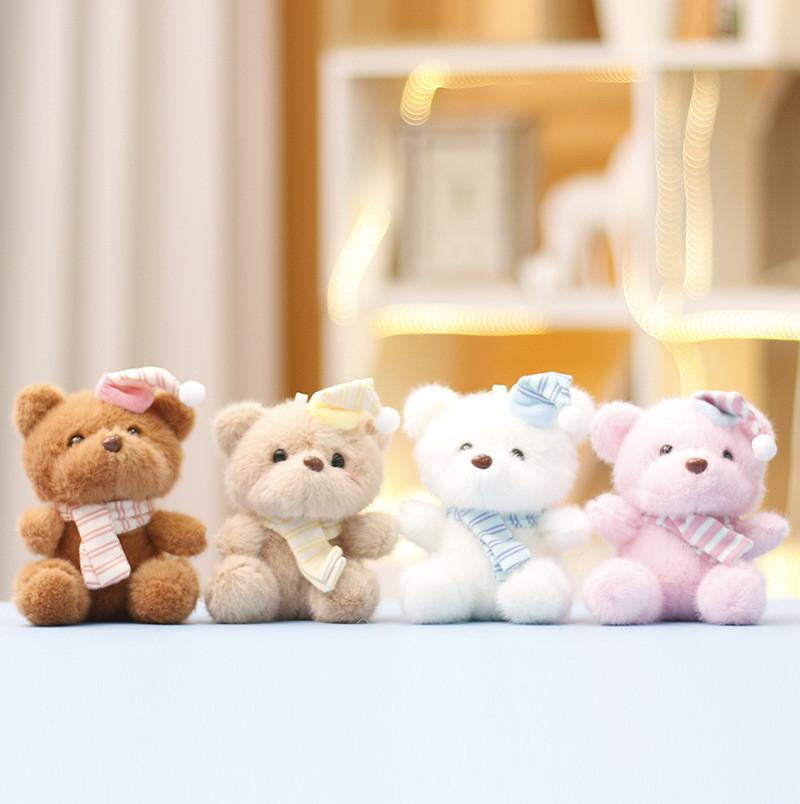Christmas Bear Plush Stuffed Animal With Santa Hat Keychain For Kids Room