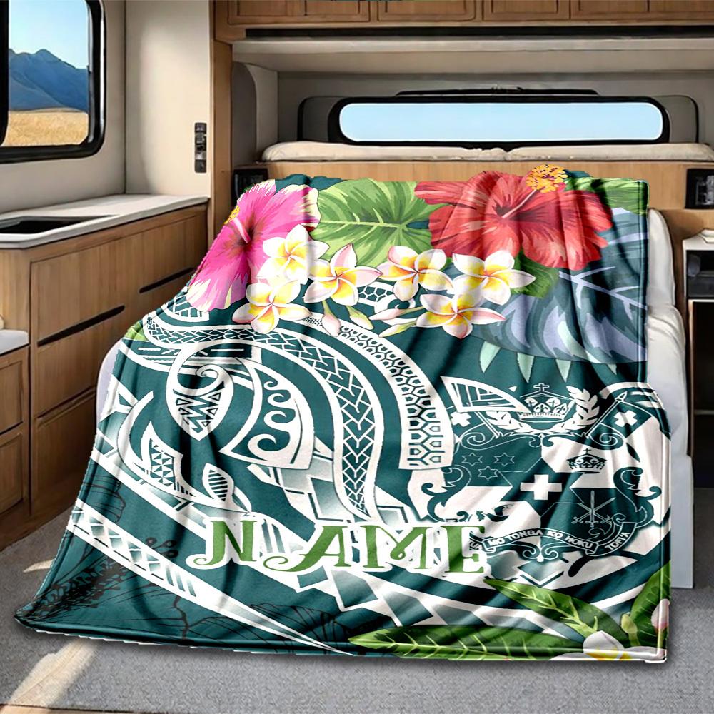 Tropical Floral Pattern Customize Your Name Rv Blanket Soft Lightweight All Season Multi Purpose Blanket For Travel Camping Picnics Sofas Rvs Beds