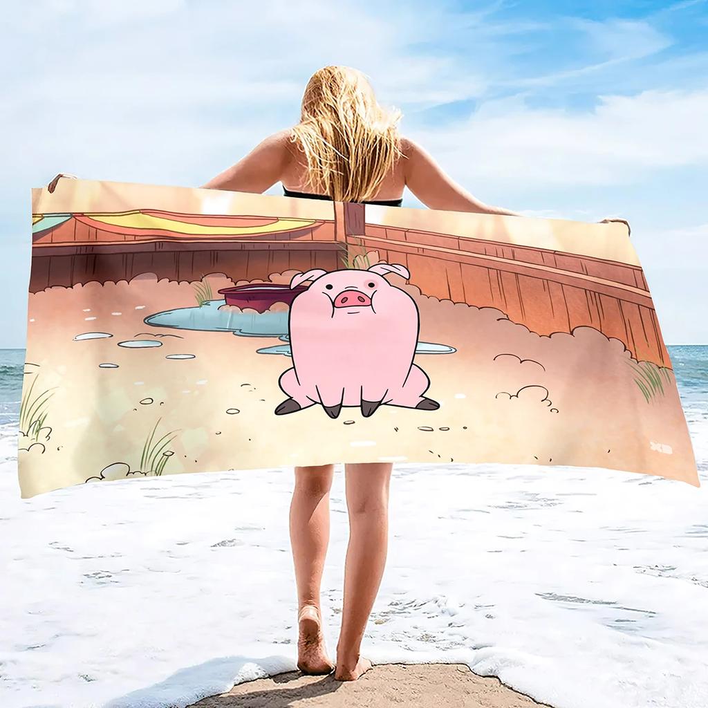 Cartoon Pig Beach Towel Oversized, Ultra Soft Microfiber Sand Free Beach Towels for Adults, Super Absorbent Quick Dry Pool Towel