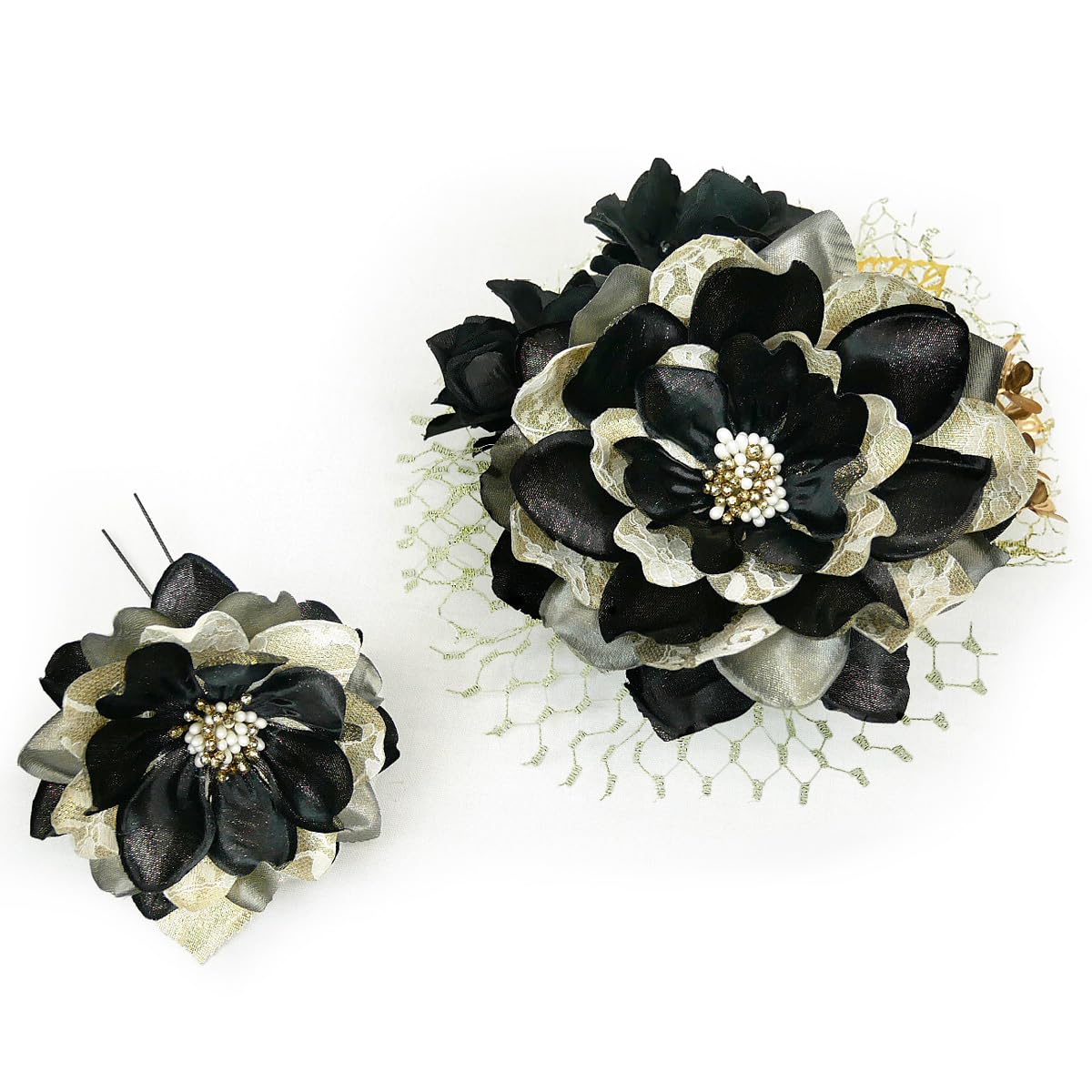 

Hair Ornament Set for and Includes a Flower Ornament and Kanzashi Hair 3-Piece (kk-393) Kimono, Coming-of-Age Ceremonies, Hakama, Graduations, Yukata.
