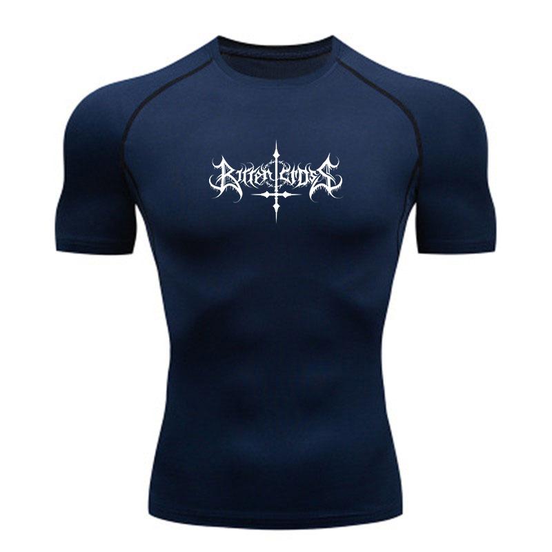 Men's Quick Dry Compression Workout T-Shirt, Gothic Inverted Cross Print Athletic Shirt for Gym Running Training Sport F