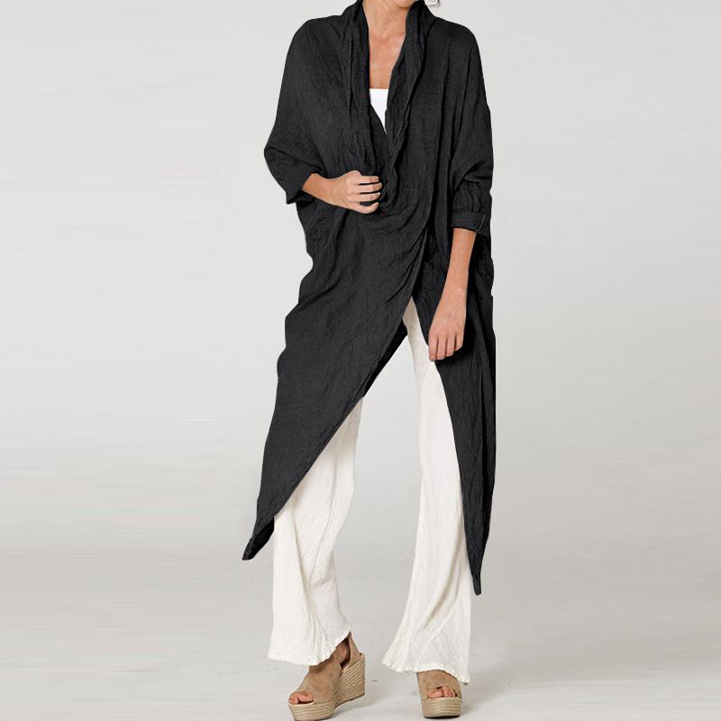 ZANZEA Women Casual Cowl Neck Long Sleeve Asymmetric Cover Up Blouse