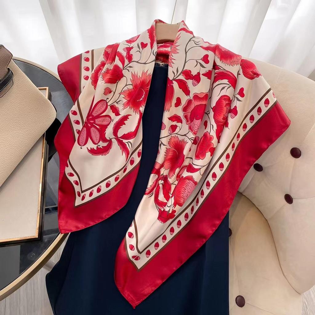 Vintage Paisley Silk Scarf Women Fashion Designer Head/Hair Scarves 90*90cm Hijab Bandana Cheveux Foulard Femme 90X90CM