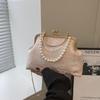 Embroidery bag women's new pearl chain messenger bag niche portable gold bag