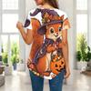 Womens Plus Size Short Sleeve Top Stationery Book Pencil Print Irregular Pointed Hem Summer Casual Blouse