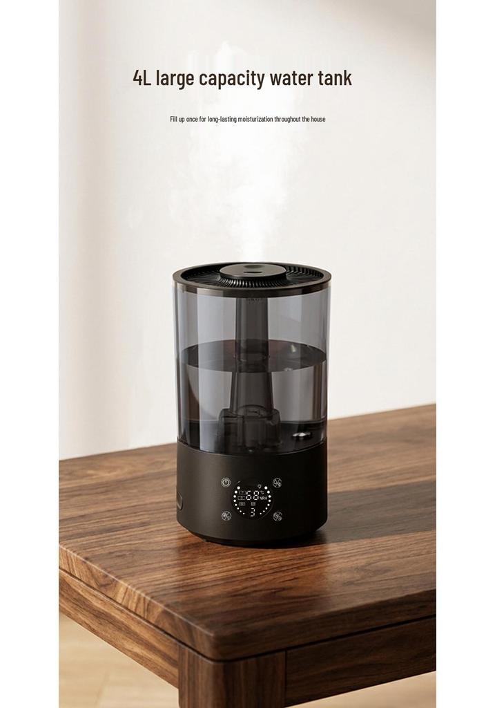 Smart Black Desktop Humidifier: Large Mist, Water Timing, Aromatherapy, Clear Tank for Home Bedroom