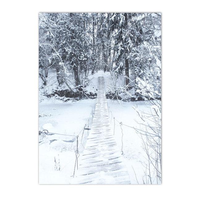 Winter Lake Mountain Canvas Painting Snow Tree Deer Wall Art Picture Print Natural Landscape Nordic Poster Room Home Decor Gifts