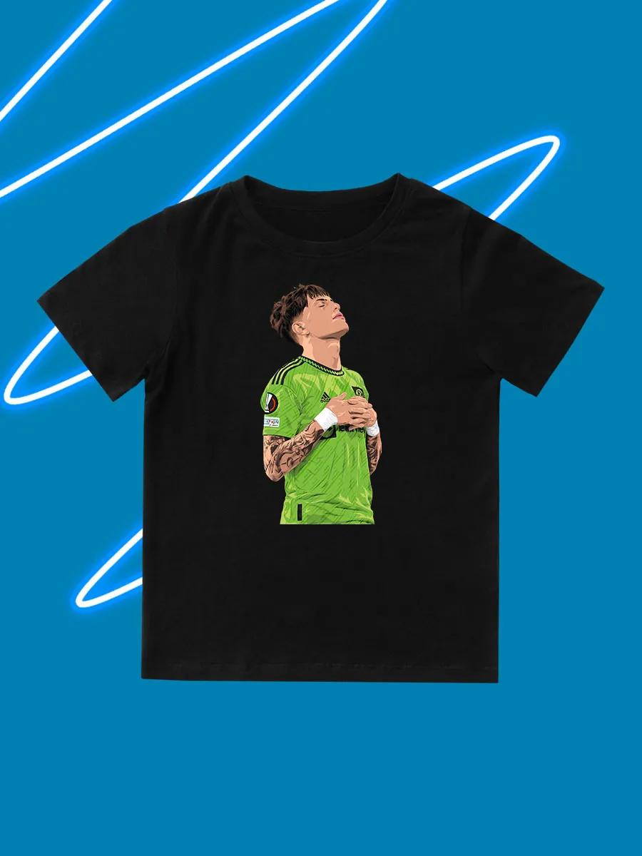 Round Neck Printed Pattern Pullover Short Sleeve Kids Tops Footballer Alejandro Garnacho 100
