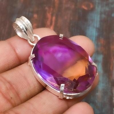 Deslumbrante Gema de Turmalina Bicolor Hecho a Mano Joyería de Plata de Ley 925 Colgante