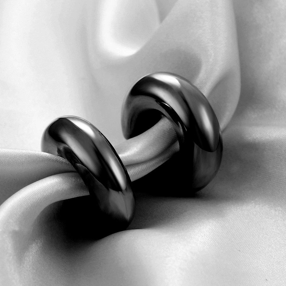 European & American Fashion Simple Versatile 11MM Stainless Steel Thick Round Hollow Hoop Earrings