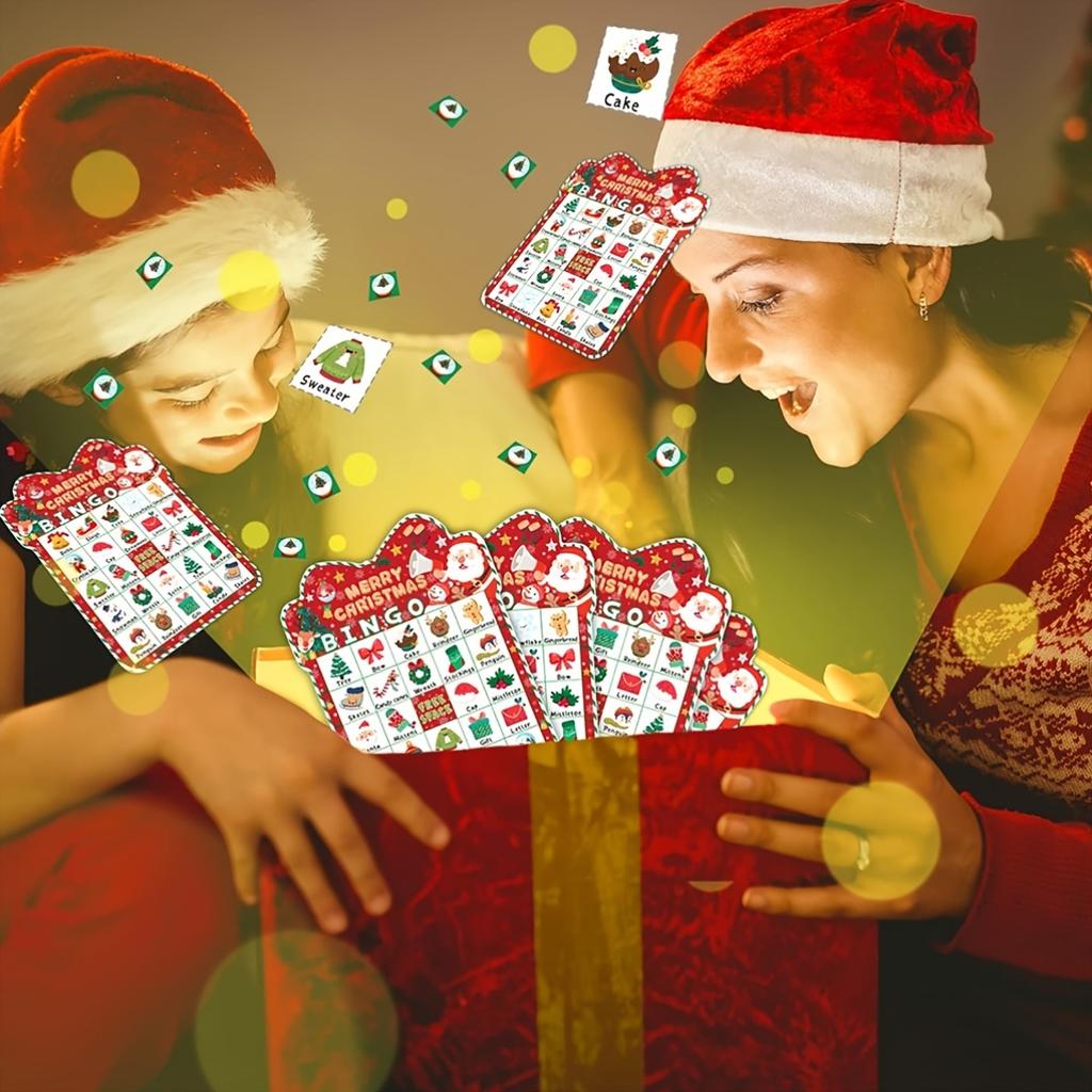 33 cartes de jeu de bingo de Noël pour 24 joueurs - Design festif avec des bonshommes de neige, des hommes en pain d'épice et des scènes d'hiver