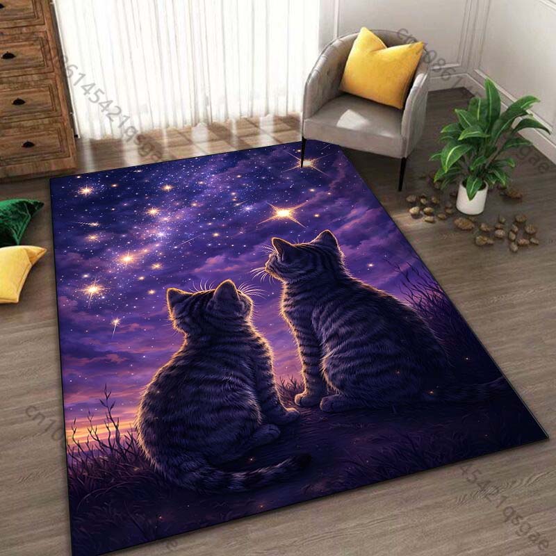 1PC Two cats gaze at stars Print Carpet Rug for Living Room Bedroom Sofa Doormat Home Decor Non-slip Floor Mat