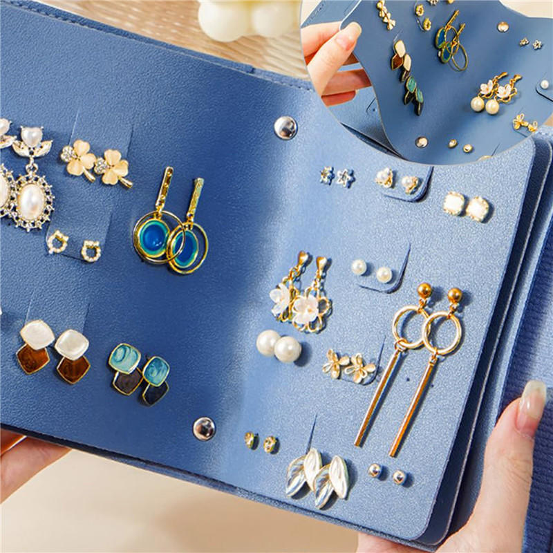 1 pièce Sac de rangement pour boucles d'oreilles en cuir PU Sac d'exposition de finition pour bijoux multicouche Sac à bijoux portable pour boucles d'oreilles et bagues Boîtes à bijoux