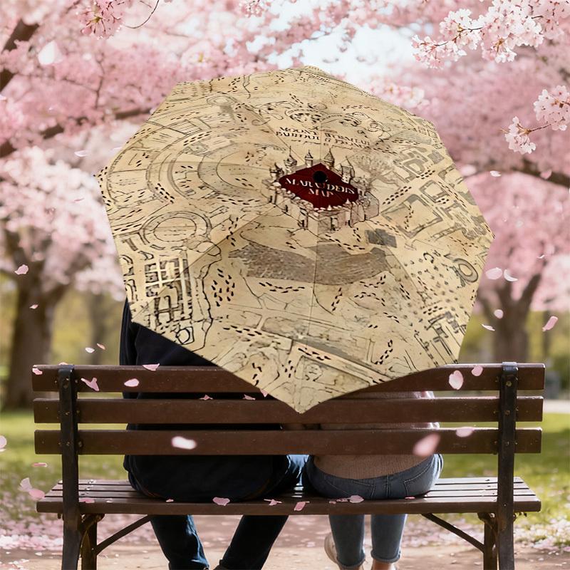 1PC Marauders Map Umbrella-8-Rib Reinforced, Automatic Open, Lightweight & Durable, Cute Fashion Accessory for Outdoor, D2692