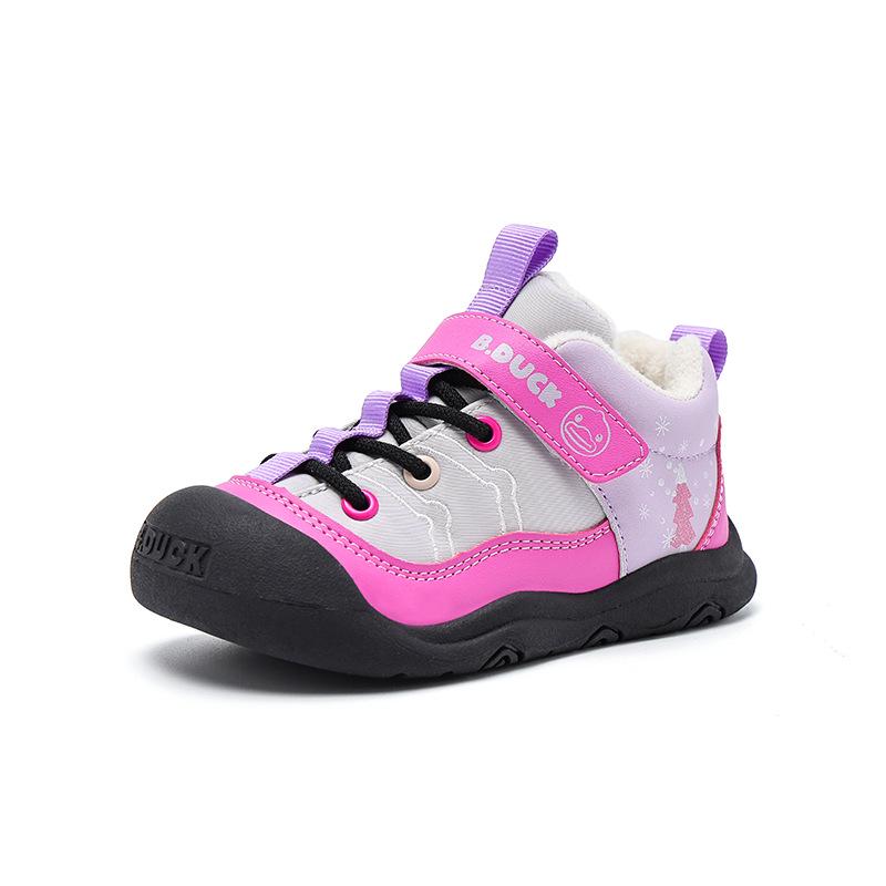 Little Yellow Duck 2025 Winter Children s Soft Sole Non-slip Velvet Warm Outdoor Sports Shoes 28 серый/маджента