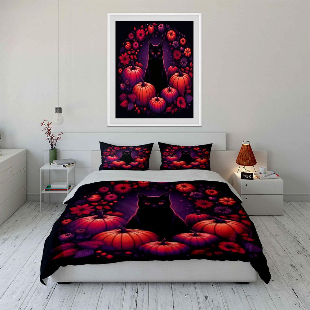Halloween Cat Pumpkin Decor Soft Comfortable Duvet Cover Bedding Set Included 1*Duvet Cover & 2*Pillowcases, Gift
